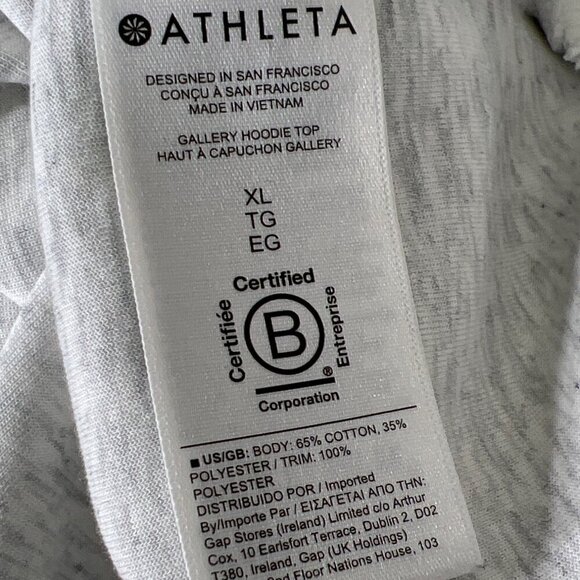 ATHLETA Gallery Hoodie Top Heather Gray/White Sz XL EUC  #983763 - Picture 6 of 6